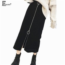 Falda de tubo larga para mujer, falda ajustada de cintura alta con cremallera, color negro, para oficina, Otoño e Invierno 2024 - compra barato