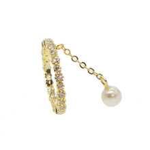 Anillo de compromiso para mujer, banda de boda, circonita, cristal de Color dorado con perla blanca, anillos largos con borla para mujer 2024 - compra barato