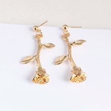 Korea Romantic Delicate Rose Flower Earrings Charm Gold Color Rose Jewelry Metal Tree Branches Earrings For Women Girls Gift 2024 - buy cheap