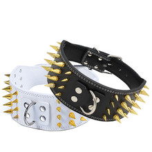 Domineering Pu Leather Spike Studded Dog Collar Four Row Gold Spike for Big Dog Pet Collar Pet Accessories (color:black,white) 2024 - buy cheap
