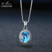 Lamoon-Colgante de cadena de plata de ley 100% con Topacio Azul ovaladas, collar clásico de 6x8mm, 925 ovaladas, S925, LMNI049 2024 - compra barato