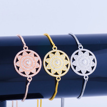 Wholesale Sun Flower Connectors Jewelry Accessories Micro Pave Zircon Round Jewelry Charm Bracelet Fit Women Handmade DIY Gift 2024 - buy cheap