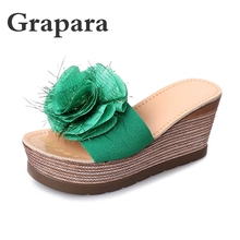 Wedges Slippers Women Platform Shoes Woman Slippers Slides Flower Summer Thick High Heel Green Red Ladies Shoes Female Grapara 2024 - buy cheap