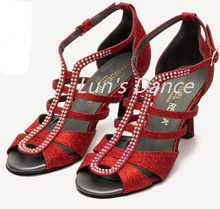 Новейшие красные блестящие туфли со стразами для латинских танцев, сальсы, Танго, баскаты, мамбо, Обувь для бальных танцев DS421 2024 - купить недорого