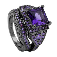 Anillos de boda para mujer, conjuntos de anillos negros de la cuerda, circonia rosa y púrpura, joyería de nuevo diseño, 2018 2024 - compra barato