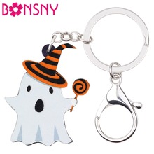 Bonsny-llaveros de acrílico de fantasma de Halloween para mujer, llaveros de piruleta, anillos, joyería dulce de moda para chicas, adolescentes, bolso, dijes de coche 2024 - compra barato