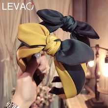 Levao Fashion Women Top Knot Turban Headband Soft Yellow Black Hairband Simple Elastic Hairband Rabbit Ear Hair Accessories 2024 - buy cheap