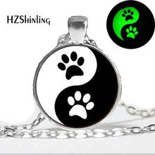 Glow in the dark Necklace Ying Yang Necklace Glass Tile Necklace  Dogs prints  Black and White art photo glass  glowing jewelry 2024 - buy cheap