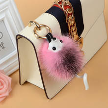 Fluffy Hedgehog Keychain Fur Pom Pom Keychain Mink Fur Pompoms Key Chain  Bag Charm Car Pendant Key Ring Holder 2024 - buy cheap