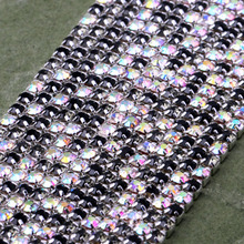 Cristal de color negro AB para coser en cadena de diamantes de imitación, fondo plateado, accesorios de ropa, 5 yardas/pieza 2024 - compra barato