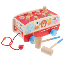 Wooden Hammering Ball Hammering Knockout Cartoon Bus Playset Kids Baby Educational Toy Motor Skills Development 2024 - buy cheap