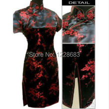 Discount Elegant Black Red Chinese Women's Satin Cheongsam Qipao Mini Evening Dress Plus Size S,M,L,XL,XXL,XXXL,4XL,5XL,6XL 2024 - buy cheap