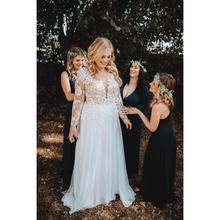 Real Brides Boho Wedding Dress 2019 Sexy V-neck Long Sleeves Lace Appliques Beach Wedding Gowns Plus Size Bride Dress RB79 2024 - buy cheap