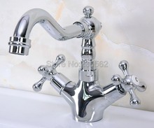 Polished Chrome Brass Dual Handle Bathroom Faucet Basin Mixer Hot And Cold Faucet Swivel Deck Mounted Sink Vanity Faucet Lnf918 2024 - buy cheap