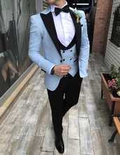 2019 Tailored Made Best Man 3 Pieces Summer Casual Men Slim Fit Suit Sky Blue Tuxedo Groom Blazer Wedding Suit Terno Masculino 2024 - buy cheap