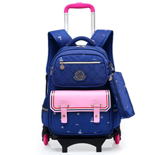 Mochilas escolares para crianças, mochilas escolares removíveis com 6 rodas impermeáveis para crianças, com rodas, mochila de livros, para meninas 2024 - compre barato