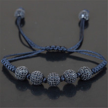 Fashion Brand Anil Arjandas Bracelets 5pcs 10mm Pave Setting Black CZ Beads Braiding Macrame Bracelet for Men Women 2024 - buy cheap