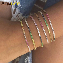 Wholesale Colorful Round Rainbow Color Charm AAA CZ slider Adjustable dainty tiny thin Bracelet bling bling jewelry for Women 2024 - buy cheap