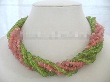 Cbn514 lindo 17 " 7row natural peridot e rodonita colar coral fecho 2024 - compre barato