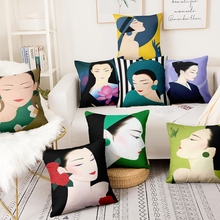 Japanese Geisha  Fashion Girl Printed Pillowcase Home Pillow Decoration Almofadas Decorativas Para Sofa Throw Pillows 45*45cm 2024 - buy cheap