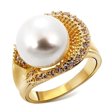 Brand New Women Deluxe White Shell pearl MOP Rings Cubic Zirconia Gold-color Lead Free shipping Bridal Wedding Jewelry ring 2024 - buy cheap