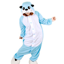 Novo animal bonito macacão adulto pijamas pijamas azul lontra animal velo pijamas 2024 - compre barato