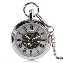 Luxury Pocket Automatic Mechanical Self Wind Pocket Watch Skeleton Gear Black Roman Numbers Open Face Fob Gift for Pocket Watch 2024 - buy cheap