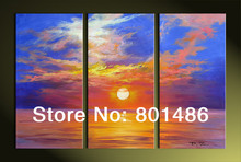 Sunrise Seascape Oil Painting Wall Art Canvas Beautiful hand painted 3 Panel Blue And Yellow Canvas Art For Home Decoration 2024 - buy cheap
