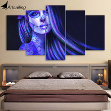 HD 5 piece canvas art Printed sugar skull day of dead face Painting home decor room print poster picture Free shipping/ny-5717 2024 - buy cheap