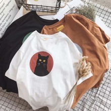 Модная женская футболка в стиле Харадзюку Tumblr, летняя Милая футболка с принтом кота, уличная одежда, женские милые топы, мужские футболки Bf 2024 - купить недорого