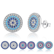 Authentic 925 Sterling Silver Blue Eye Round Stud Earrings for Women Cubic Zirconia Crystal Lucky Turkey Earring Fashion Jewelry 2024 - buy cheap