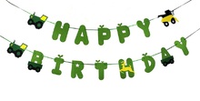 Green Construction Vehicle Happy Birthday Banner Excavator Truck Garland Flags for Farm Birthday Party Decorations Kids Favors 2024 - buy cheap