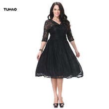 TUHAO V Neck Lace Women's Dress Knee Length Dresses A Line Half Sleeve High Waist Plus Size For Women 5XL 6XL 7XL Autumn CM03 2024 - buy cheap