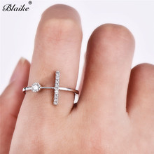 Blaike único um redondo uma linha anel de zircão branco para as mulheres prata cor noivado casamento jóias presente dos namorados 2024 - compre barato