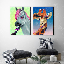 Pintura abstrata de cavalo e girafa, pintura de tela em aquarela de animais para maquiagem, posteres e impressões, decoração de quarto infantil, imagem de arte de parede 2024 - compre barato