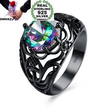 OMHXZJ Wholesale European Fashion Woman Man Party Wedding Gift Round AAA Zircon S925 Sterling Silver 18KT Black Gold Ring RR377 2024 - buy cheap