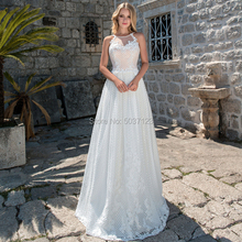 Vestidos De boda sin mangas para la playa, cuello redondo, encaje, apliques largo hasta el suelo, encaje, boda, 2021 2024 - compra barato