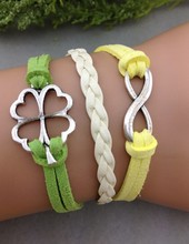 1pcs Infinity, Shamrock Four-Leaf Lucky  Charm Bracelet in Silver - Wax Cords and Leather Braid 1223 Mini order 10$ 2024 - buy cheap