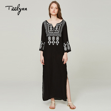 Женское длинное платье-хиппи TEELYNN boho, длинное платье в этническом стиле с цветочной вышивкой и v-образным вырезом, 2018 2024 - купить недорого