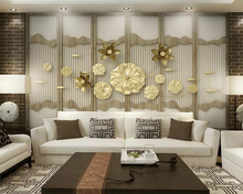 beibehang papel de parede Custom three-dimensional new Chinese golden embossed lotus screen TV background wallpaper papier peint 2024 - buy cheap