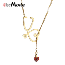 ELSEMODE Natural Crystal Love Heart Stethoscope Pendant Necklace For Women Stainless Steel Valentine's Day Jewelry Gift Feminino 2024 - buy cheap