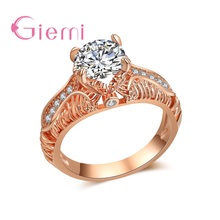 Wholesale Rose Gold Color Clear Cubic Zirconia Finger Rings Crystal Jewelry Present For Women Female Engagement Present 2024 - buy cheap