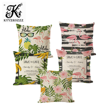 Tropical planta capa de almofada moda folha de banana flamingos linho fronha bens domésticos 45x45cm 2024 - compre barato