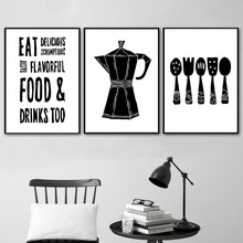 Black White Teapot Spoon Fork Wall Art Canvas Painting Nordic Posters And Prints Wall Pictures For Living Room Kitchen 2024 - buy cheap