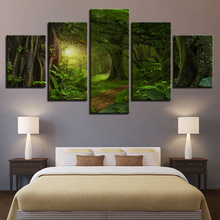 Landscape Pictures HD Printed On Canvas Decor 5 Pieces Green Forest Sunshine Modular Painting Framework Art For Living Room Wall 2024 - buy cheap