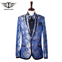 Plyesxale Mens Jacquard Blazer Jacket Shawl Collar Designs Blue Floral Blazer Men Slim Fit Stage Costume Party Prom Wear Q458 2024 - buy cheap