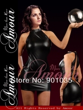 Mini vestido de cuero de PVC para mujer, lencería Sexy negra y Lisa, espalda abierta en T, disfraz de cuero 199 pvc, envío gratis 2024 - compra barato