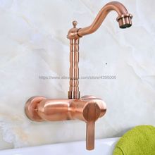 Antique Red Copper Single Handle Bathroom Kitchen Sink Faucets Wall Mounted Swivel Spout Two Holes Kitchen Mixer Taps Bnf936 2024 - buy cheap