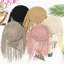 Gusure National Style Tassel Women Round Messenger Bag Circle Shoulder Bags Crossbody Summer Straw Knitting Handbags with fringe 2024 - buy cheap