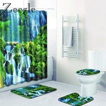 Zeegle-alfombra de baño con estampado escénico y cortina de ducha, estera de baño de espuma de memoria, inodoro, ducha, absorbente de agua, 4 Uds. 2024 - compra barato